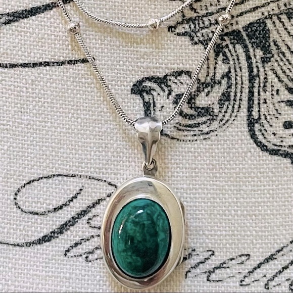 Stamped 925 green agate locket pendant - Picture 1 of 7